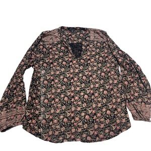 Lucky Brand XL Floral Print Long Sleeve Blouse Top Y2K Boho